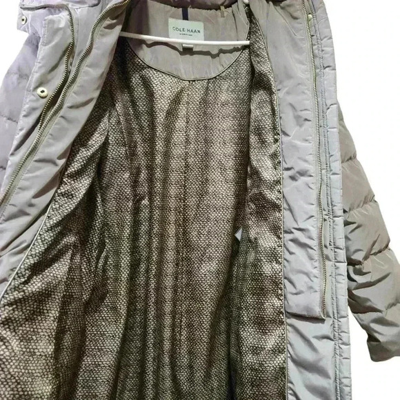 Cole Haan Signature Hooded Taffeta Down Puffer Light Gray Size Small #057 - Picture 6 of 11